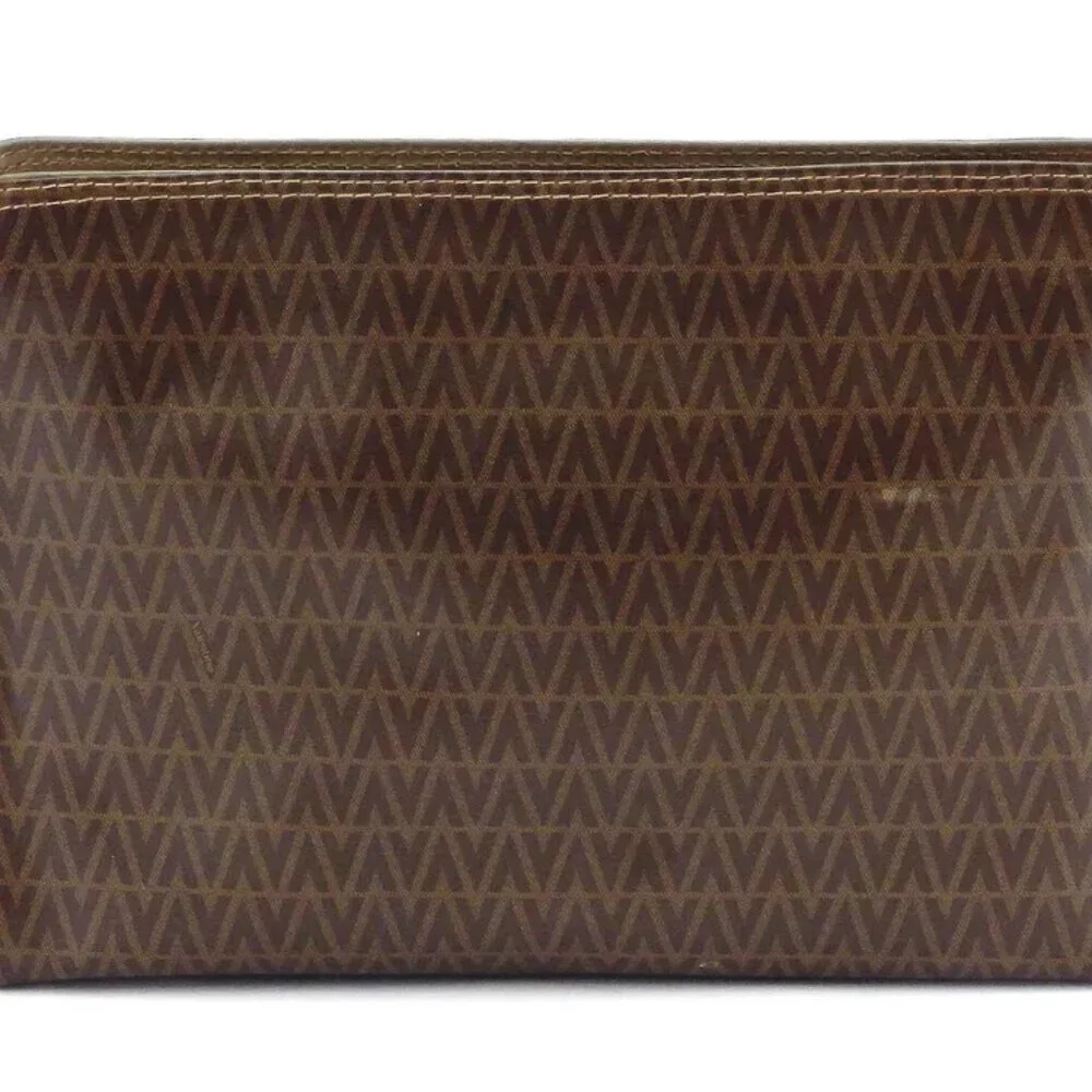 MARIO VALENTINO clutch bag V mark beige PVC ?~ leather Authentic